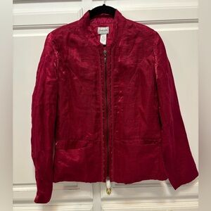 Chico’s Red Linen Blend Zip Front Metallic Jacket Women’s Size Small Chico’s 0